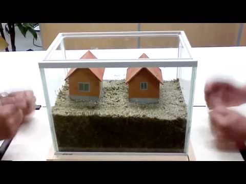 地震時の液状化実験 地震をおこして液状化現象を模型で実験しました。クイックサンド現象。今後の注目は液状化対策です。地盤調査保証LIXIL(リクシルグループ)のジャパンホームシールド