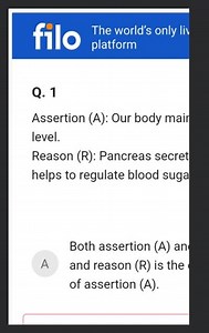 floThe world's only liiplatformQ. 1Assertion (A): Our body... | Filo