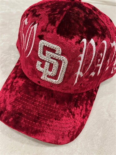 SAN DIEGO PADRES Red Velvet Gothic Script Hat: Hand-jeweled With Swarovski Crystals - Etsy