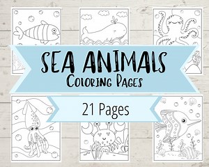 Sea Animal Coloring Book Pages - Ocean Creature Coloring Book - Fish, Sharks, Octopus, Whale Coloring Pages for Boys & Girls - Under the Sea - Etsy