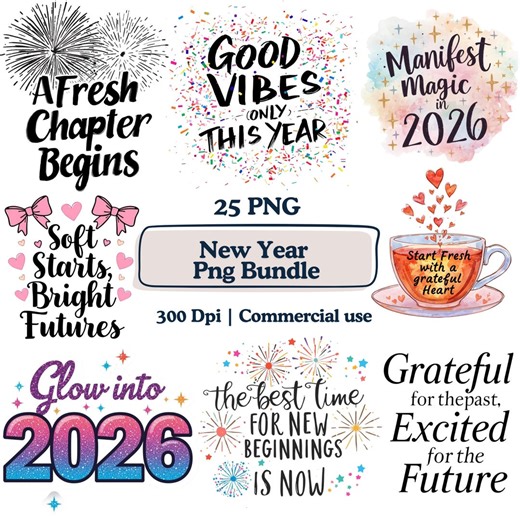 Happy New Year 2026 PNG Bundle, New Year Background Trendy Retro Glitter Shirt Sublimation Designs, Printable New Year Stickers PNG Clipart - Etsy Hong Kong