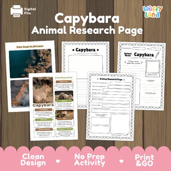 Capybara Animal Research Worksheet | Printable Wildlife Science Report Template
