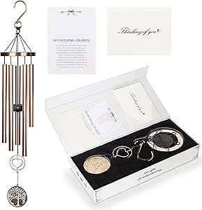 30” Memorial Wind Chime with Gift Box – Whispering Hearts Collection – Platinum Rose.