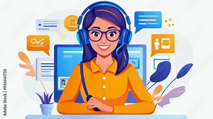 woman talking with customers 2d cartoon animation