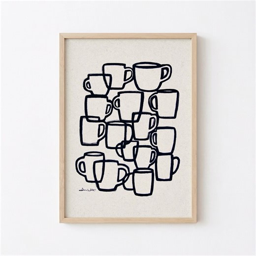Coffee Cups Printable Abstract Kitchen Art Neutral Hand-drawn Digital Download - Etsy