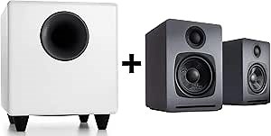 Audioengine A1 60W Bluetooth Computer Speakers with Subwoofer White S8