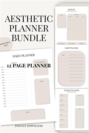 Aesthetic Planner Printable Bundle, Minimalist Life Planner PDF, Daily Weekly Monthly Planner, Budget & Habit Tracker - Etsy Canada