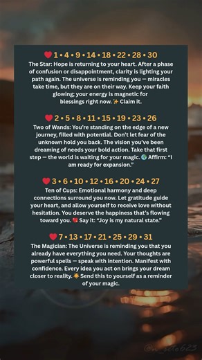 The Universe is aligning everything in your favor — trust the timing, trust your magic, and claim your blessings. 💖🌙 Which number calls to your soul today? 💫 Drop it below 👇 #TarotMessage #DivineGuidance #DailyTarot #SpiritualAwakening #TrustTheUniverse #ManifestationMagic #EnergyShift #PositiveVibesOnly #MysticVibes #IntuitiveReading #ZodiacEnergy #CosmicMessage #TarotOfTheDay #UniverseHasYourBack #AngelGuidance | AstroAlign