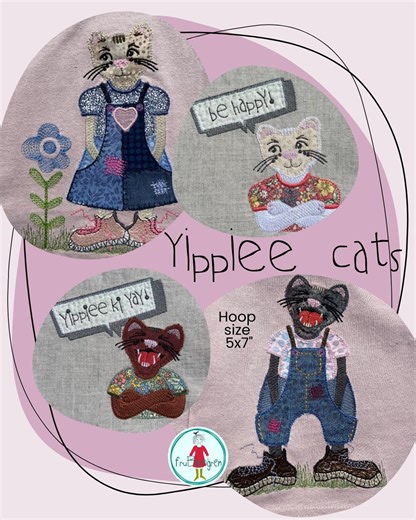Cat Appliqué Machine Embroidery Designs, Hand Drawn Whimsical Fabric Cats, 5x7 Hoop - Etsy
