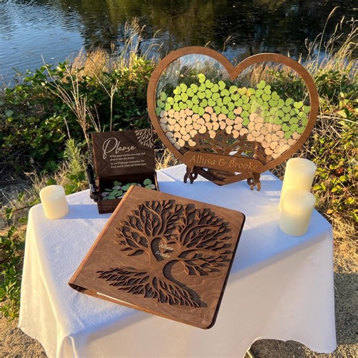Personalized Heart Guest Book Box | Wooden Wedding Guestbook With Family Name & Date | Rustic Drop Box With Wooden Hearts and Stand - Etsy