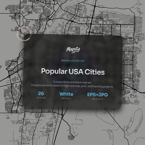 26 Popular USA Cities Vector Map Bundle White and Black Style Modern Minimalist Urban Topography Art Collection for Poster Wall Decor
