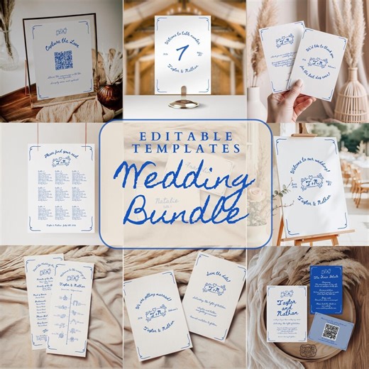 Handwritten Script Wedding Invitation Bundle, Day-of Stationery (editable Templates) - Etsy UK