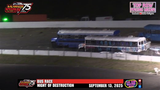 The #grandfinale of the night, the #SchoolBus Race at the Kalamazoo Speedway!! #toprowracingmedia #kalamazoospeedway #attitudecheck #worldsfastest #nod #75thAnniversary #2025Season | 𝙏𝙤𝙥 𝙍𝙤𝙬 𝙍𝙖𝙘𝙞𝙣𝙜 𝙈𝙚𝙙𝙞𝙖