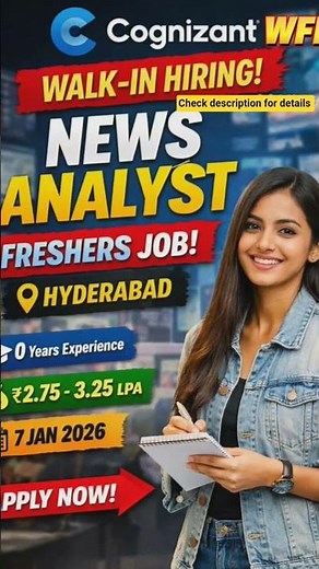Cognizant Hiring Freshers for WFH 🔥 News Analyst Job | Walk-In Hyderabad 2026 #jobalert #jobshorts