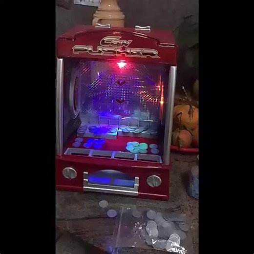 Mini Coin Pusher Home Arcade Game with Lights and Sounds, Includes 150 Play Coins