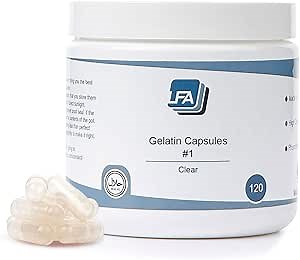 Capsules Size 1 - Clear Gelatin - 120 Count - Pill Capsules Empty Fits Capsule Filling Tray - Joined Beef Gel Caps Easy Snap for DIY Powder Supplement Pills - Certified Halal
