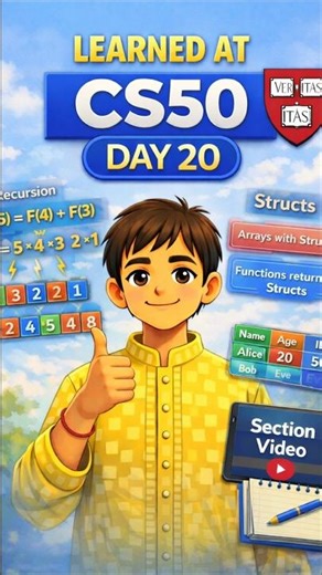 Day 20 | CS50 Journey - Recursion and Structs practice #shorts #youtubeshorts