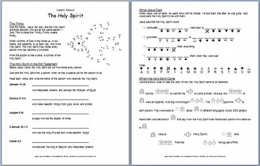 "The Holy Spirit" Free Bible Worksheet about the Trinity
