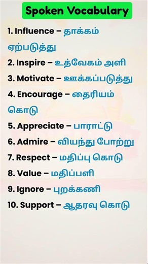 10 Daily English Vocabulary Words with Easy Tamil Meaning | Improve Your Spoken English #shorts