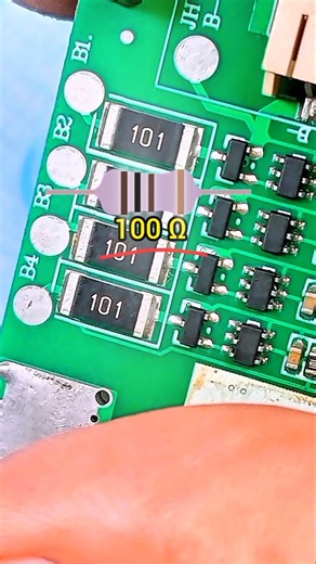 Determining the colour of a 100 ohm resistor with four standard colour bands for code 101 on SMD.#fy