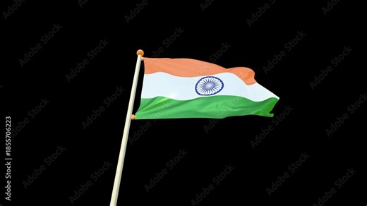Indian 3D Flag Flying Animation. India National Flag Waving. Patriotic Tricolor Motion Graphics. 4K Loop