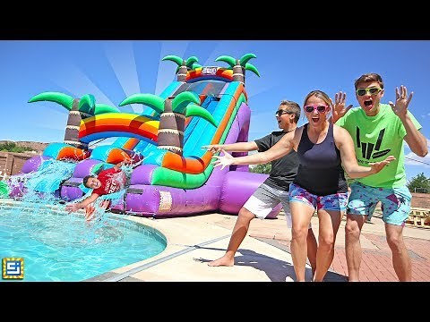 Giant Inflatable Water Slide In The BACKYARD!
