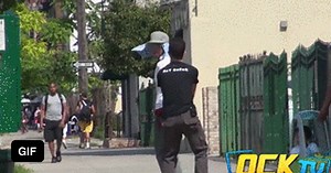 Pulling Up Sagging Pants Prank (Gone Wrong) Does He Deserve it ?! - GIF