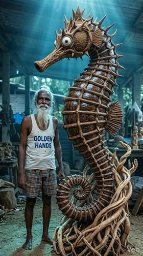 Seahorse Sculpture - Amazing Dry Coconut Shell Carving #Seahorse #MarineLife #OceanArt