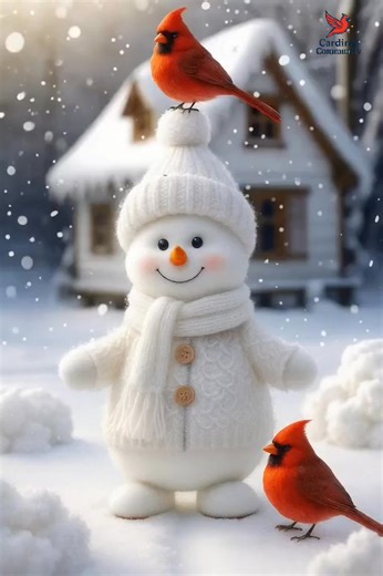 ❄️✨ A little smile, a little color — a magical winter moment with cardinals in the snowy calm.” ✨❄️ #WinterMagic #SnowDay #CardinalBird #CozyVibes #HolidayMood #WinterWonderland #SnowmanLove #NatureBeauty #ColdButCute #FrozenMoments | Cardinal Community