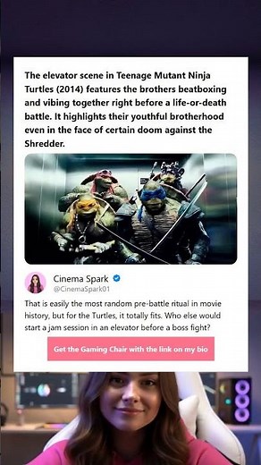 The elevator scene in Teenage Mutant Ninja Turtles 2014 features the brothers beatboxing and vibing