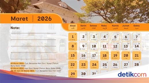 Kalender Maret 2026 Lengkap dengan Tanggal Merah dan Cuti Bersama
