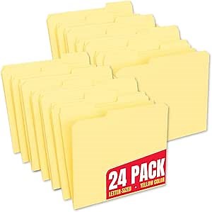 1InTheOffice Yellow Folders, Letter Size 1/3 Cut, 24 Pack