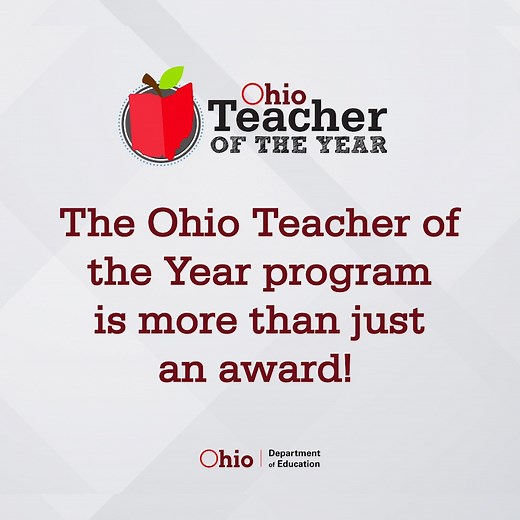 ✨ MORE THAN AN AWARD. ✨ The Ohio Teacher of the Year program elevates the teaching profession, recognizes exceptional educators as leaders and celebrates their inspiring work. Nominate a teacher today! Visit https://education.ohio.gov/OTOY for details. #OhioTotY #OhioLovesTeachers #IeducateOhio | Ohio Department of Education and Workforce | Facebook