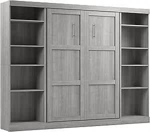 Amazon.com: Bestar Pur Full Murphy Bed with 2 Shelving Units, 109-inch Space-Saving Sleeping Arrangement with Storage : Home & Kitchen
