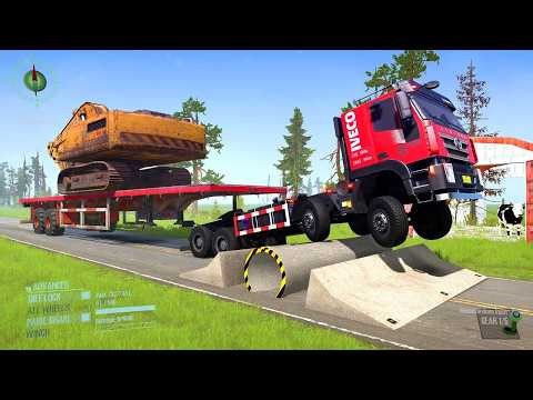 SpinTires:MudRunner GamePlay |Truck vs Extreme Broken Road with Speed Bumps 1 #mudrunner #spintires