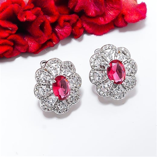 Pink Rubellite Tourmaline Sterling Silver Earring, White Cz Gemstone Wedding Jewelry, Bride's Earring - Etsy