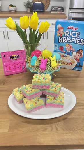 Rainbow Rice Krispies Treats Recipe with PEEPS Marshmallows