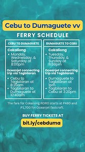 Cebu to Dumaguete ferry schedule and fare via Cokaliong Shipping Lines RORO and Oceanjet Fastcraft. | Biyaheng Pinas