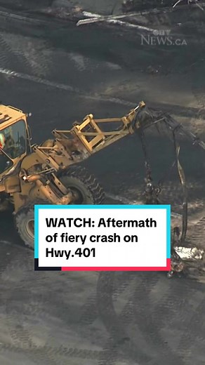 WATCH: Aftermath of fiery crash on Hwy.401 Chopper footage show debris being cleaned up after intense flames and heavy smoke came from a wreckage on Highway 401.