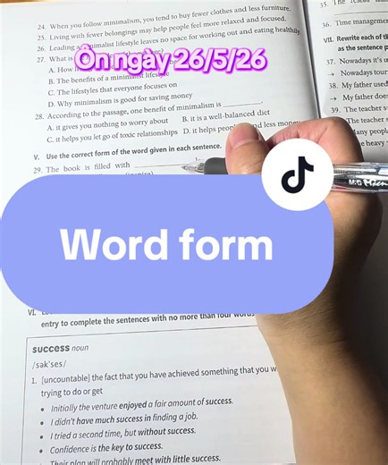 Ôn Tiếng Anh lớp 9 lên 10 – Bài tập Word Form (26/5/26)