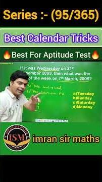 Calendar Tricks | Best Tricks to Solve Calendar Questions | imran sir maths #shorts