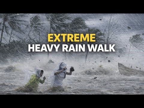 Extreme Heavy Rain Walk in a Village Street | Relaxing Heavy Rain to Fall Asleep To