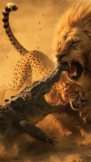 Lion vs Croc vs Cheetah 😱🤔#animals