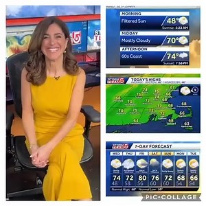 WEDNESDAY AM weather update ⤵️ Filtered sun ⛅️ fades behind increasing clouds today. Highs in the low to mid 70°s inland with 60°s near the coast. Some scattered showers pass thru tonight into early Thursday #WCVB | Cindy Fitzgibbon WCVB