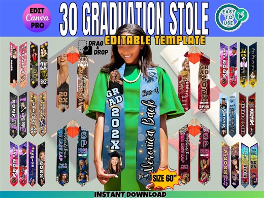 Class of 2026 Sash Graduation Stole Templates Editable Senior Grad Sashes, Canva Stole Designs Mega Bundle Size 60 - Etsy