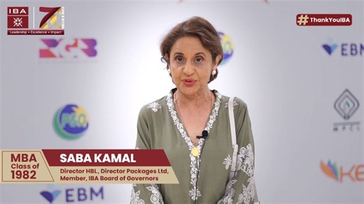 🎓 IBA – Empowering Leaders for 70 Years! Hear Saba Kamal, IBA Alumna (MBA, Class of 1982), Director at HBL & Packages Ltd, Member - IBA Board of Governors, as she shares how IBA has been a cornerstone in her journey—shaping her career, leadership, and success. Her experience is a testament to IBA's commitment to excellence, innovation, and nurturing professionals who make a lasting impact. #IBA #IBAKarachi #Alumni #IBAExperience #IBA70Years #Leadership #Excellence #Impact #ThankYouIBA | IBA Kar