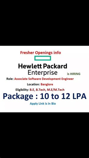 Sdo Openings on Instagram: "HPE is hiring #Freshers for Graduate #Software Engineer. Location: Banglore Education and Experience Required: - Bachelor's degree in computer science, engineering, information systems, or closely related quantitative discipline. Master’s desirable. - Typically, 0-2 years’ experience. - Programming skills in Python, Java, Golang, or JavaScript. - Understanding of basic testing, coding, and debugging procedures. - Ability to quickly learn new skills and technologies an