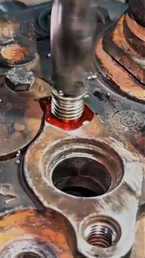 process of repairing damaged threads on engine blocks#shorts #working #satisfying #welding #diy