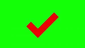 Red and white check mark icon on green chroma key background. Vector shape motion graphic animation.