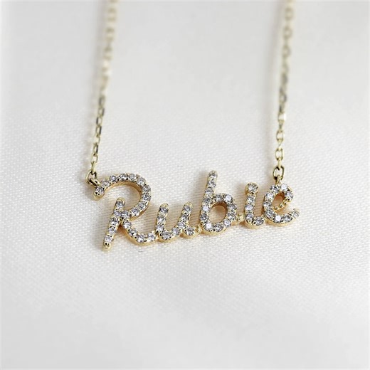Genuine Diamond Name Necklace, 14k Gold Personalized Jewelry Script Necklace, Real Diamond Monogram Necklace, Custom Name Necklace - Etsy